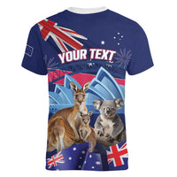 Personalised Australia Kangaroo Koala Women V-Neck T-Shirt Aussie Flag Inspired