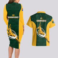 South Africa Rugby Couples Matching Long Sleeve Bodycon Dress and Hawaiian Shirt Springboks Go Champions Protea Pattern - Wonder Print Shop
