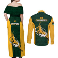 South Africa Rugby Couples Matching Off Shoulder Maxi Dress and Long Sleeve Button Shirts Springboks Go Champions Protea Pattern - Wonder Print Shop