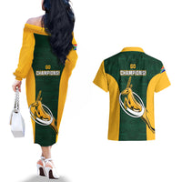 South Africa Rugby Couples Matching Off The Shoulder Long Sleeve Dress and Hawaiian Shirt Springboks Go Champions Protea Pattern - Wonder Print Shop