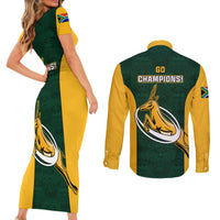 South Africa Rugby Couples Matching Short Sleeve Bodycon Dress and Long Sleeve Button Shirts Springboks Go Champions Protea Pattern - Wonder Print Shop