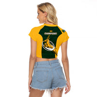 South Africa Rugby Raglan Cropped T Shirt Springboks Go Champions Protea Pattern - Wonder Print Shop