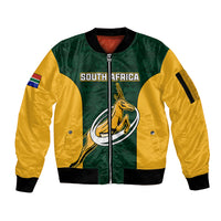 South Africa Rugby Sleeve Zip Bomber Jacket Springboks Go Champions Protea Pattern - Wonder Print Shop