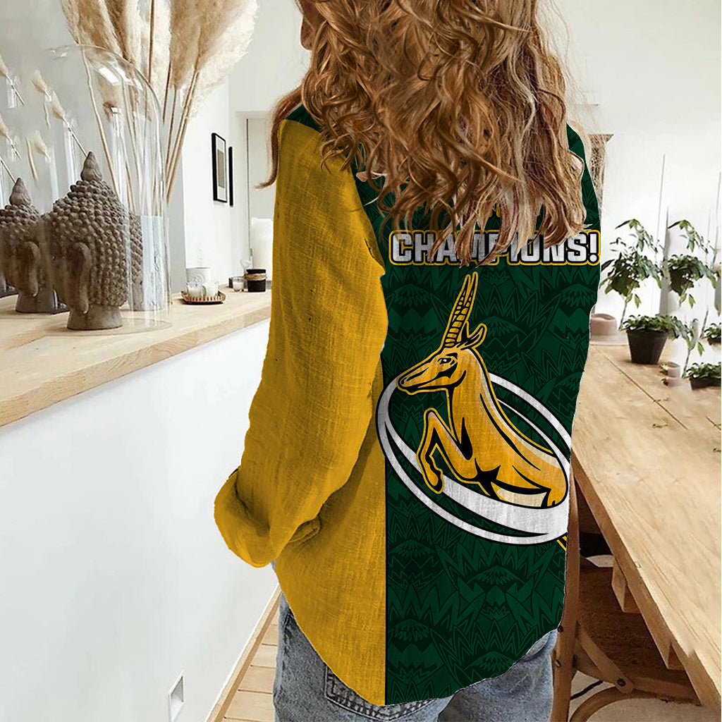 South Africa Rugby Women Casual Shirt Springboks Go Champions Protea Pattern - Wonder Print Shop