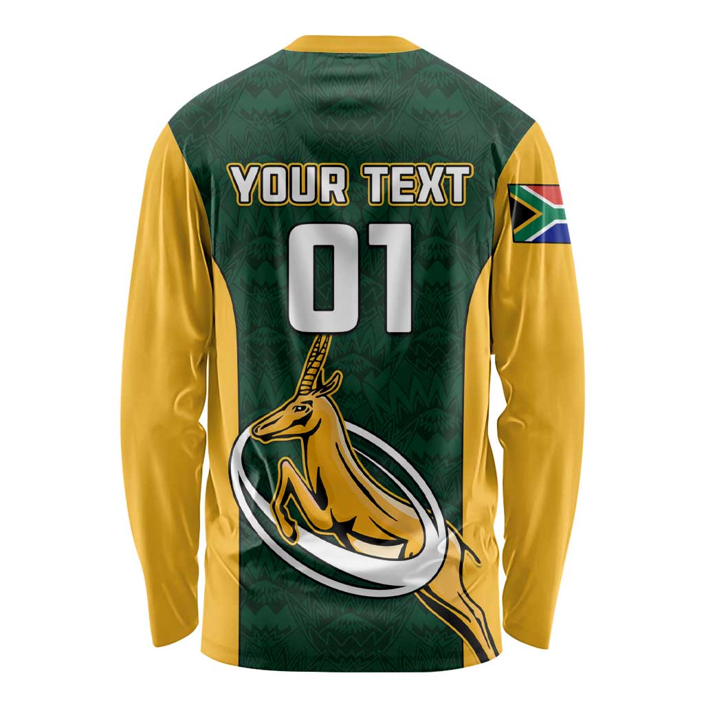 Custom South Africa Rugby Long Sleeve Shirt Springboks Go Champions Protea Pattern LT01