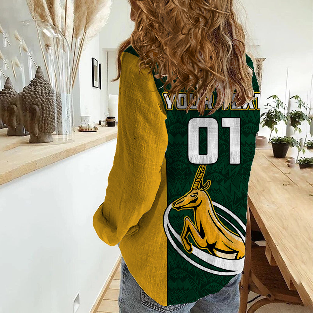 Custom South Africa Rugby Women Casual Shirt Springboks Go Champions Protea Pattern - Wonder Print Shop