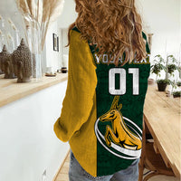 Custom South Africa Rugby Women Casual Shirt Springboks Go Champions Protea Pattern - Wonder Print Shop