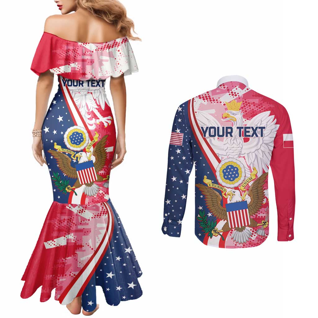 Personalized Polish-American Heritage Month Couples Matching Mermaid Dress and Long Sleeve Button Shirt Eagle Curve Style