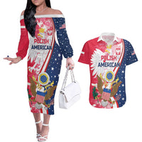 Personalized Polish-American Heritage Month Couples Matching Off The Shoulder Long Sleeve Dress and Hawaiian Shirt Eagle Curve Style - Wonder Print Shop