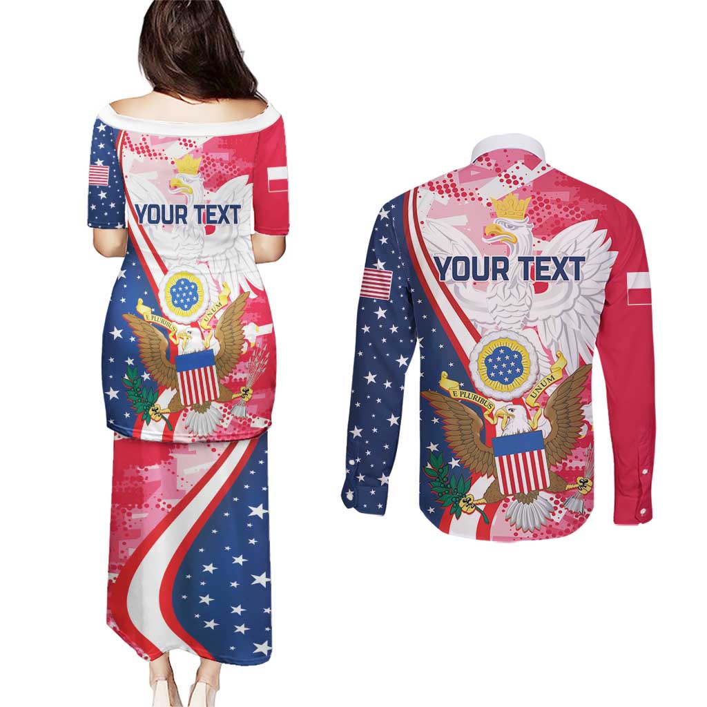 Personalized Polish-American Heritage Month Couples Matching Puletasi and Long Sleeve Button Shirt Eagle Curve Style - Wonder Print Shop