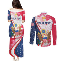 Personalized Polish-American Heritage Month Couples Matching Puletasi and Long Sleeve Button Shirt Eagle Curve Style - Wonder Print Shop