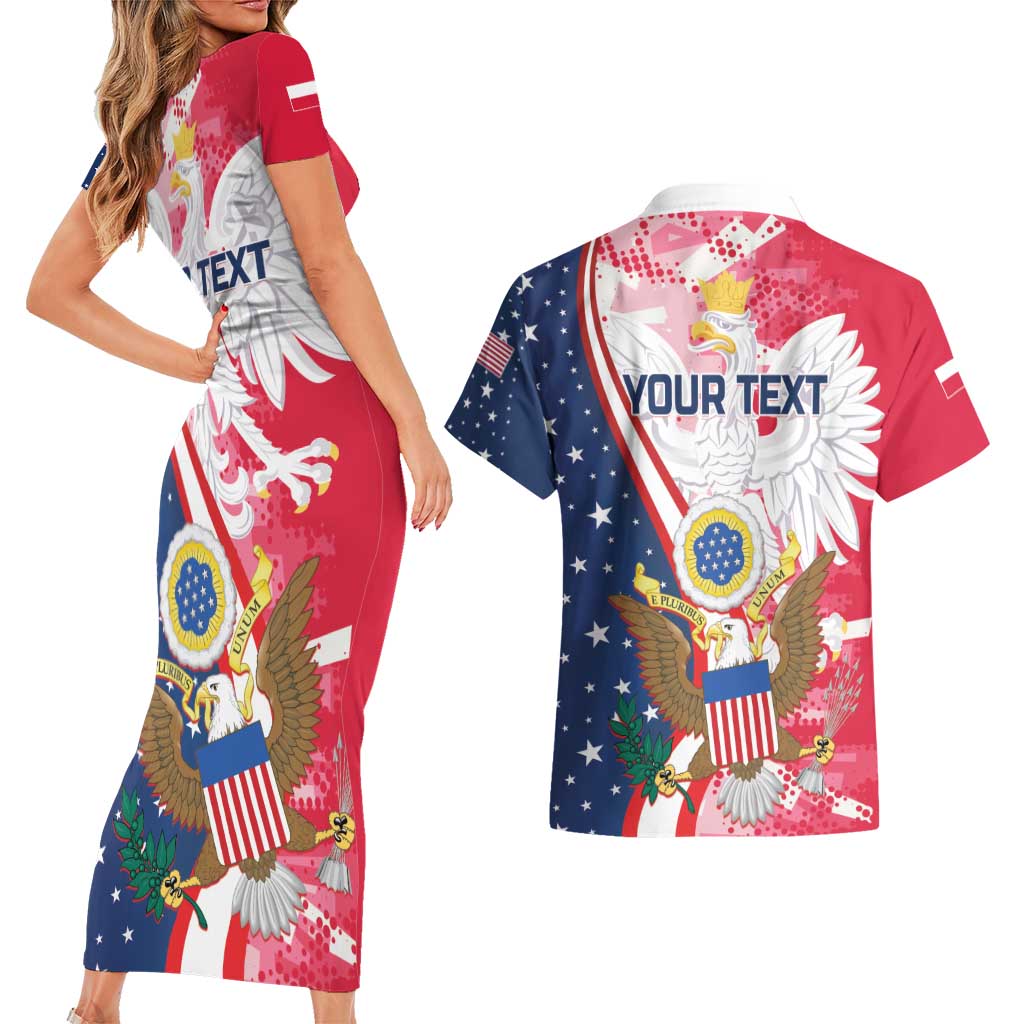 Personalized Polish-American Heritage Month Couples Matching Short Sleeve Bodycon Dress and Hawaiian Shirt Eagle Curve Style - Wonder Print Shop