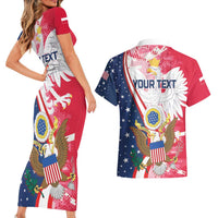 Personalized Polish-American Heritage Month Couples Matching Short Sleeve Bodycon Dress and Hawaiian Shirt Eagle Curve Style - Wonder Print Shop