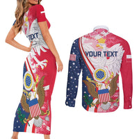 Personalized Polish-American Heritage Month Couples Matching Short Sleeve Bodycon Dress and Long Sleeve Button Shirt Eagle Curve Style - Wonder Print Shop