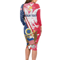 Personalized Polish-American Heritage Month Long Sleeve Bodycon Dress Eagle Curve Style - Wonder Print Shop