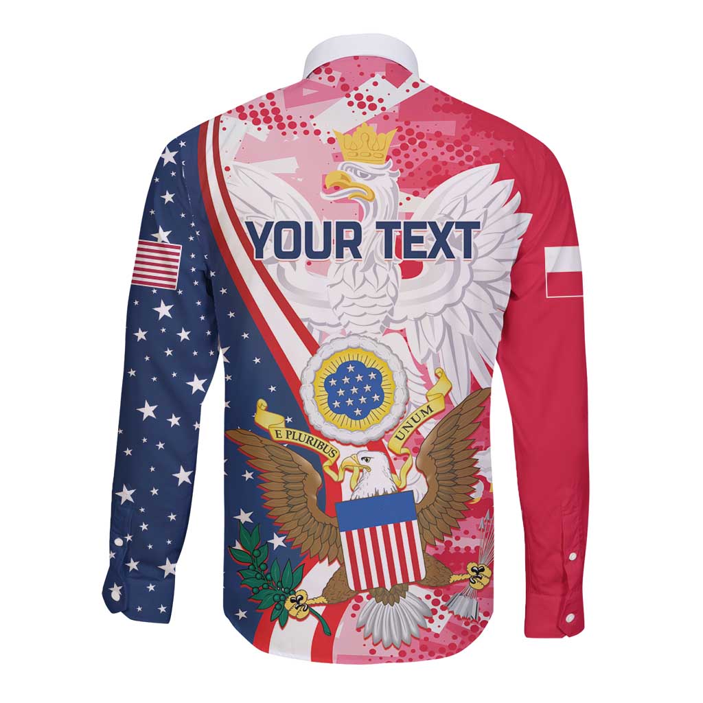 Personalized Polish-American Heritage Month Long Sleeve Button Shirt Eagle Curve Style - Wonder Print Shop