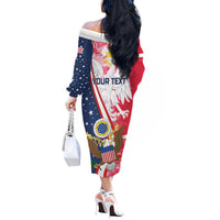 Personalized Polish-American Heritage Month Off The Shoulder Long Sleeve Dress Eagle Curve Style - Wonder Print Shop