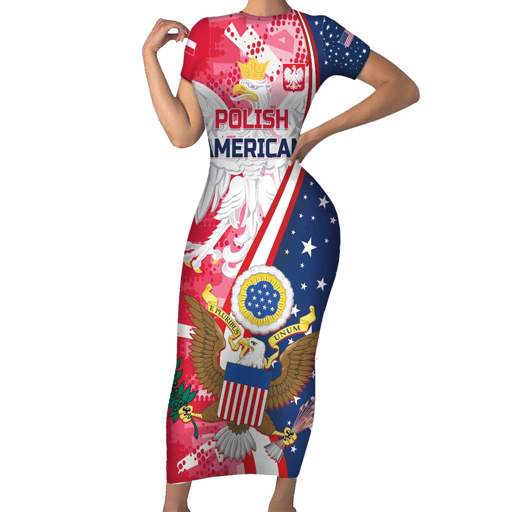 Personalized Polish-American Heritage Month Short Sleeve Bodycon Dress Eagle Curve Style - Wonder Print Shop