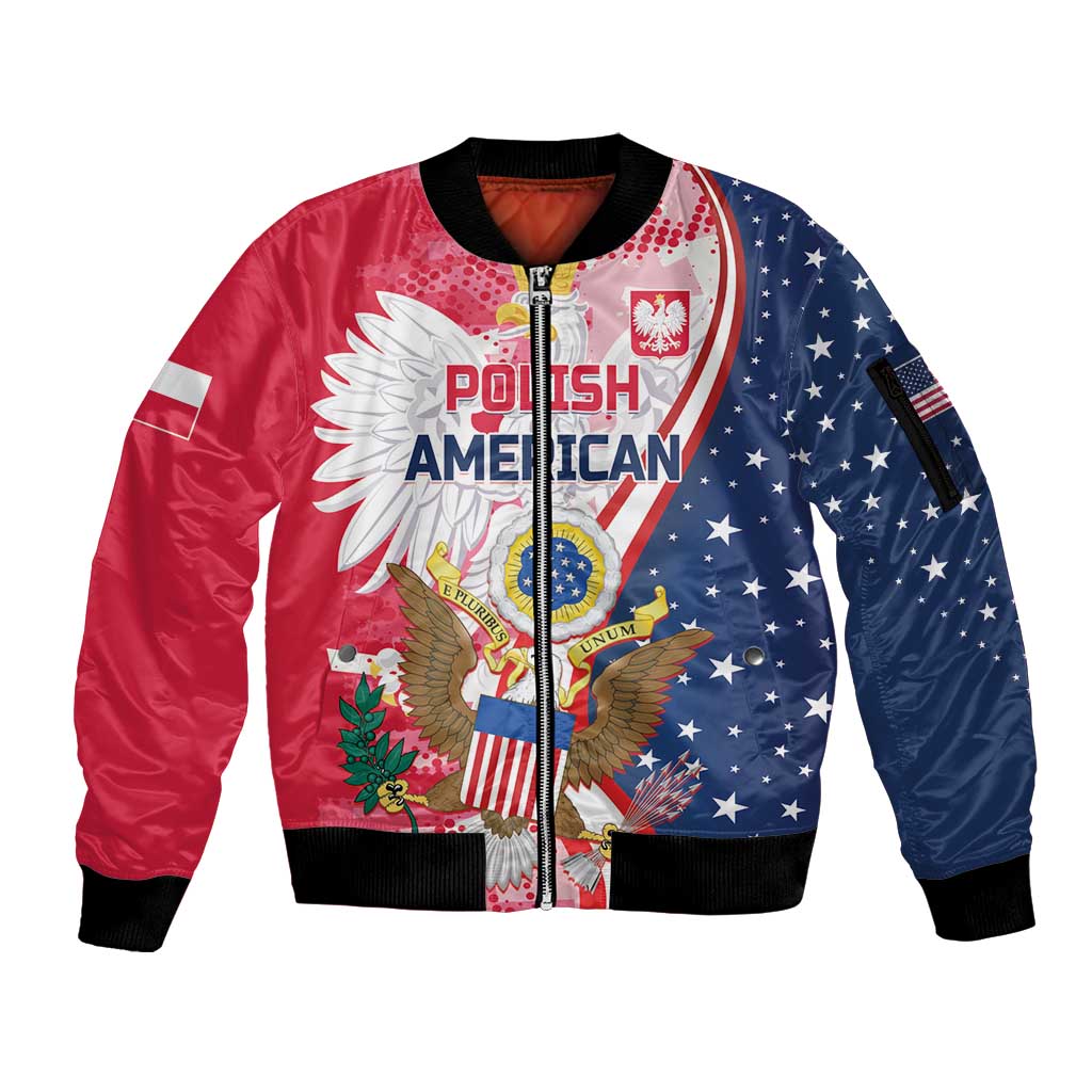 Personalized Polish-American Heritage Month Sleeve Zip Bomber Jacket Eagle Curve Style - Wonder Print Shop