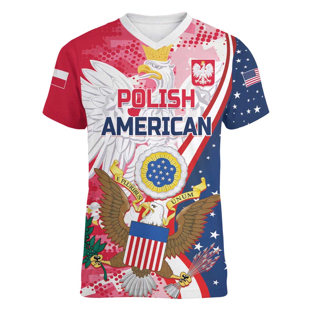 Personalized Polish-American Heritage Month Women V-Neck T-Shirt Eagle Curve Style - Wonder Print Shop