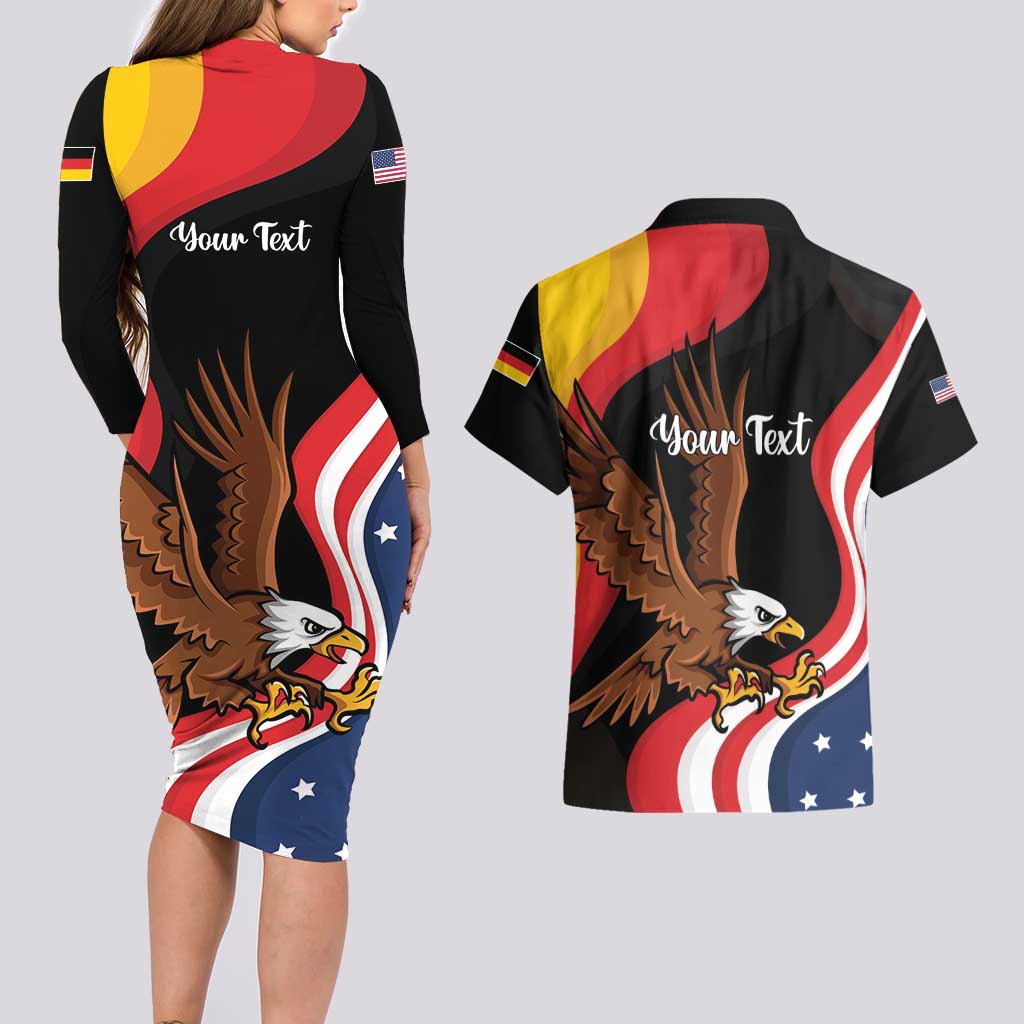 Personalized Proud to be German-American Couples Matching Long Sleeve Bodycon Dress and Hawaiian Shirt Eagle Heritage Month - Wonder Print Shop