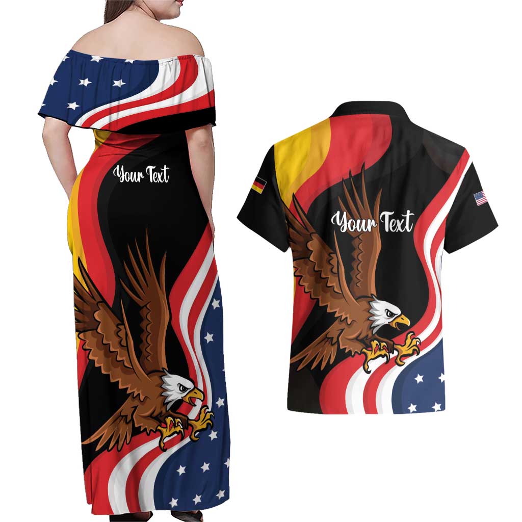Personalized Proud to be German-American Couples Matching Off Shoulder Maxi Dress and Hawaiian Shirt Eagle Heritage Month - Wonder Print Shop