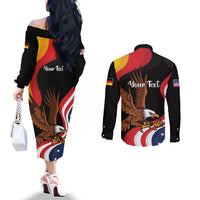 Personalized Proud to be German-American Couples Matching Off The Shoulder Long Sleeve Dress and Long Sleeve Button Shirt Eagle Heritage Month