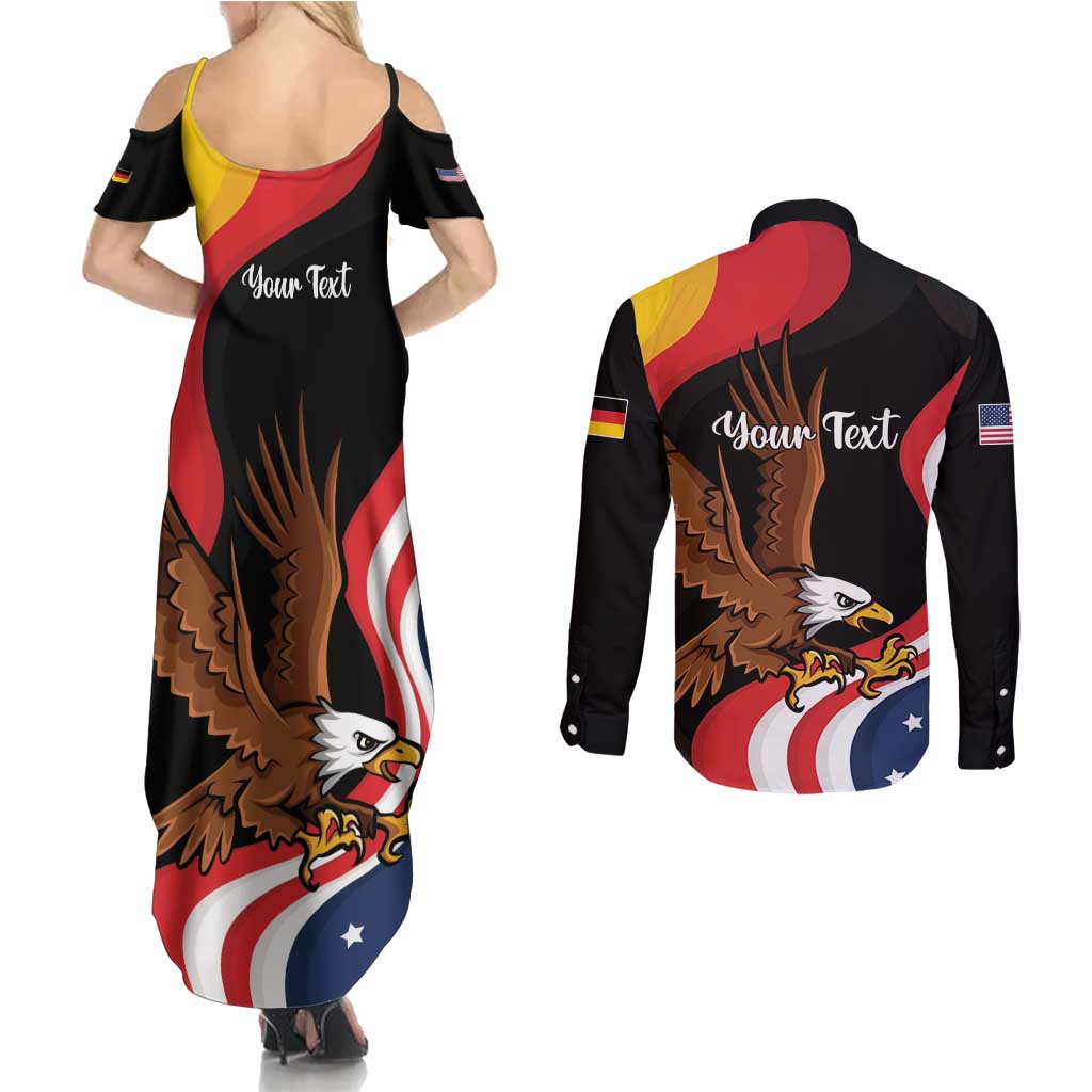 Personalized Proud to be German-American Couples Matching Summer Maxi Dress and Long Sleeve Button Shirt Eagle Heritage Month - Wonder Print Shop