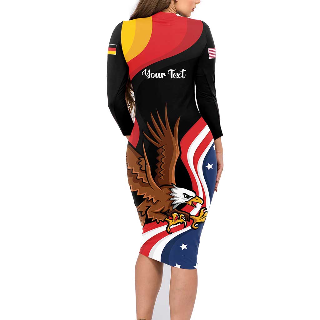 Personalized Proud to be German-American Family Matching Long Sleeve Bodycon Dress and Hawaiian Shirt Eagle Heritage Month - Wonder Print Shop