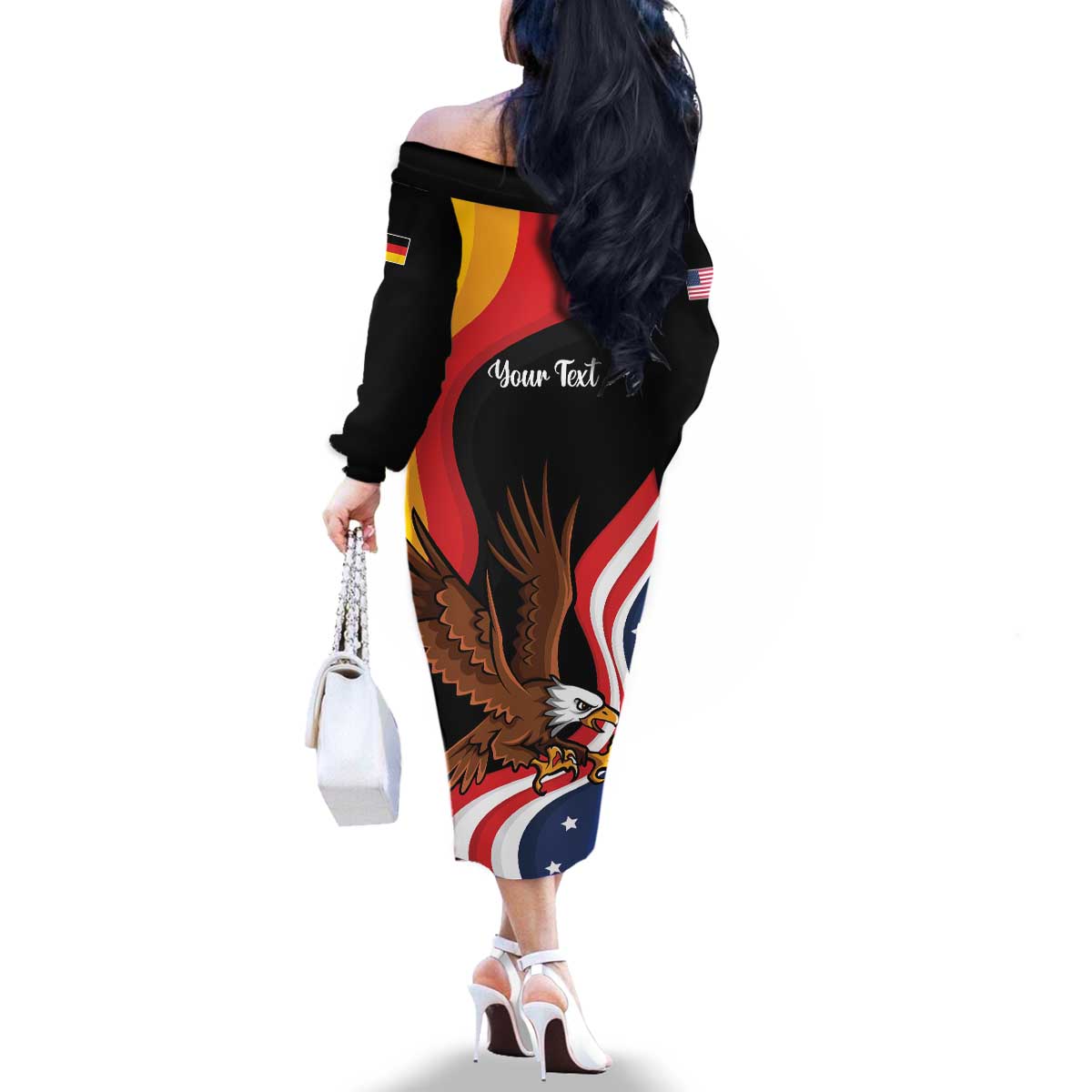 Personalized Proud to be German-American Family Matching Off The Shoulder Long Sleeve Dress and Hawaiian Shirt Eagle Heritage Month - Wonder Print Shop