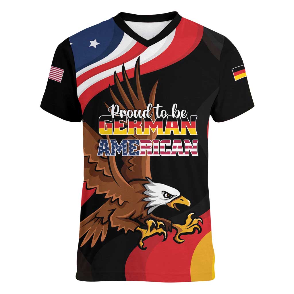 Personalized Proud to be German-American Women V-Neck T-Shirt Eagle Heritage Month - Wonder Print Shop