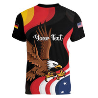 Personalized Proud to be German-American Women V-Neck T-Shirt Eagle Heritage Month - Wonder Print Shop