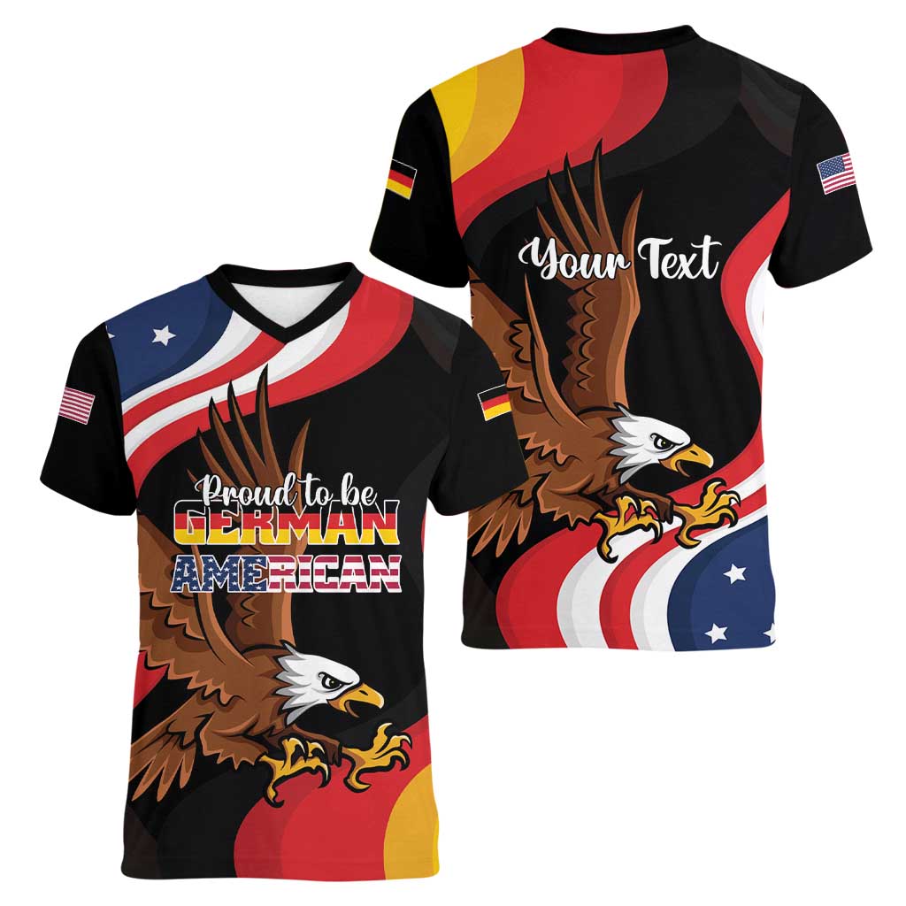 Personalized Proud to be German-American Women V-Neck T-Shirt Eagle Heritage Month - Wonder Print Shop