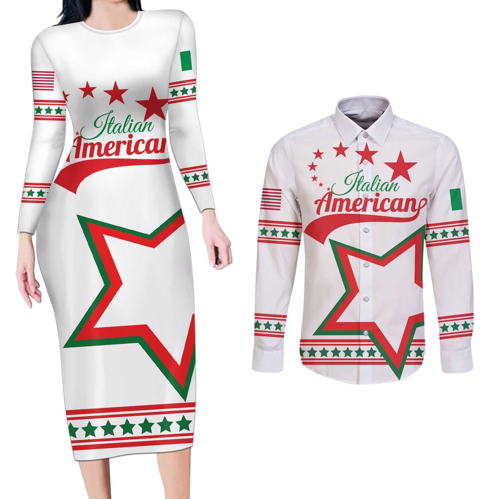 Personalized Italian-American Heritage Month Couples Matching Long Sleeve Bodycon Dress and Long Sleeve Button Shirt Starlight Simple Style - Wonder Print Shop