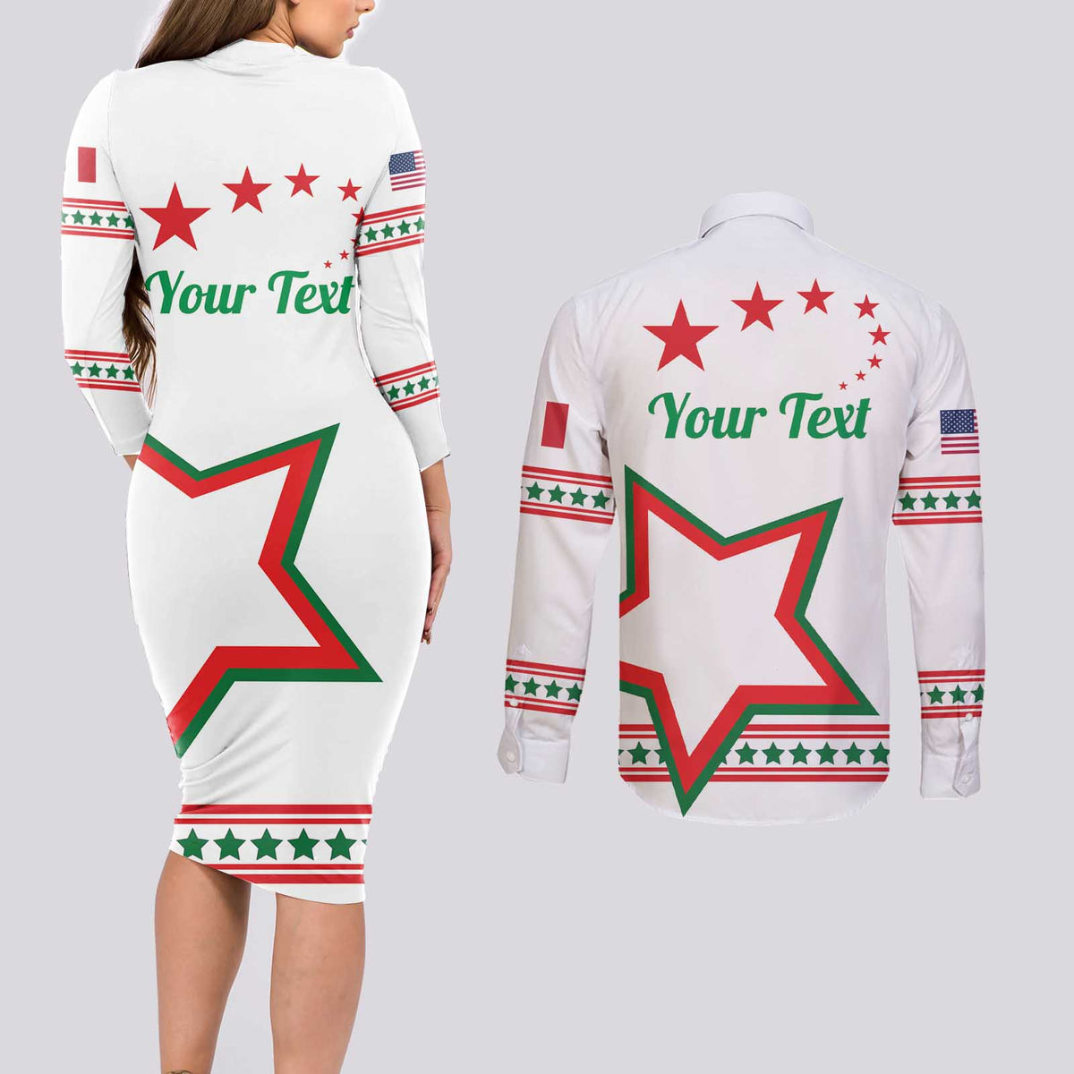 Personalized Italian-American Heritage Month Couples Matching Long Sleeve Bodycon Dress and Long Sleeve Button Shirt Starlight Simple Style - Wonder Print Shop