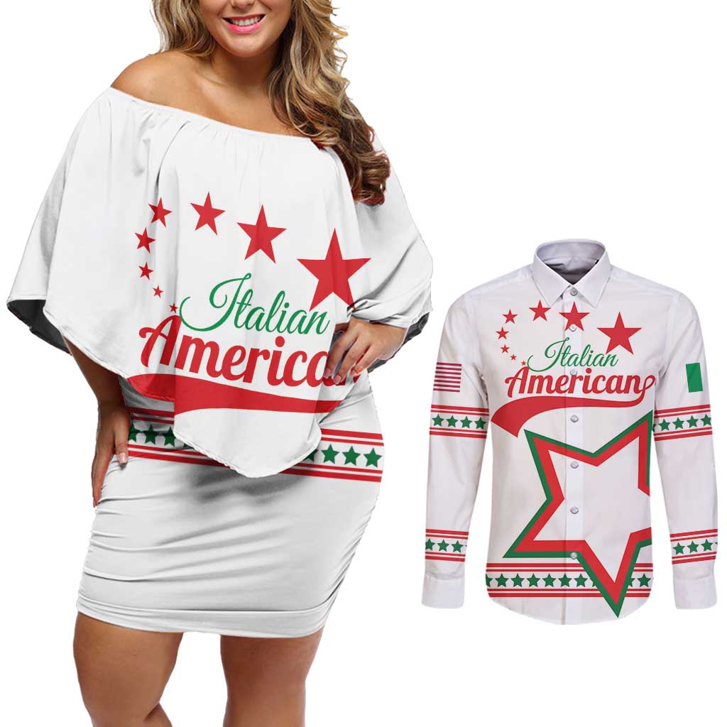 Personalized Italian-American Heritage Month Couples Matching Off Shoulder Short Dress and Long Sleeve Button Shirt Starlight Simple Style - Wonder Print Shop