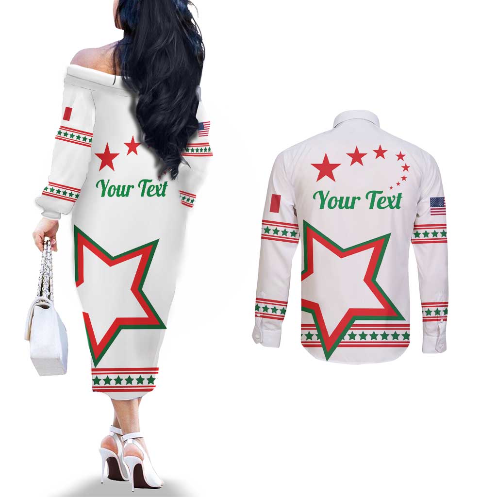Personalized ​Italian-American Heritage Month Couples Matching Off The Shoulder Long Sleeve Dress and Long Sleeve Button Shirt Starlight Simple Style