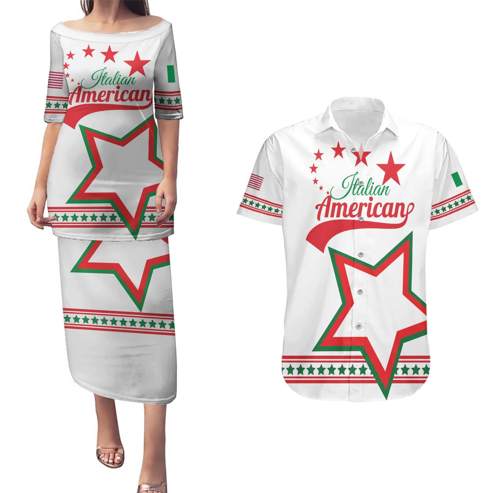 Personalized Italian-American Heritage Month Couples Matching Puletasi and Hawaiian Shirt Starlight Simple Style - Wonder Print Shop