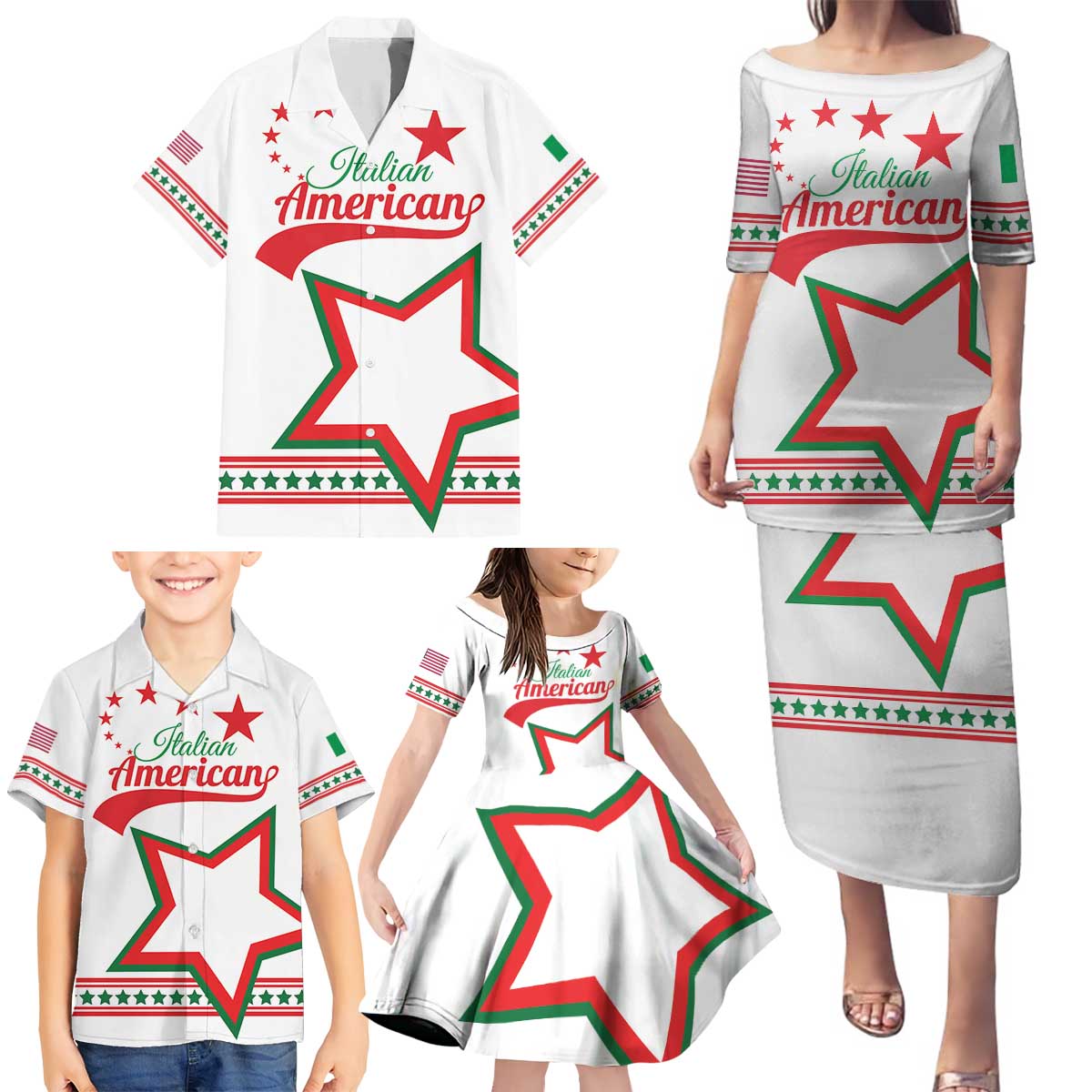 Personalized Italian-American Heritage Month Family Matching Puletasi and Hawaiian Shirt Starlight Simple Style - Wonder Print Shop