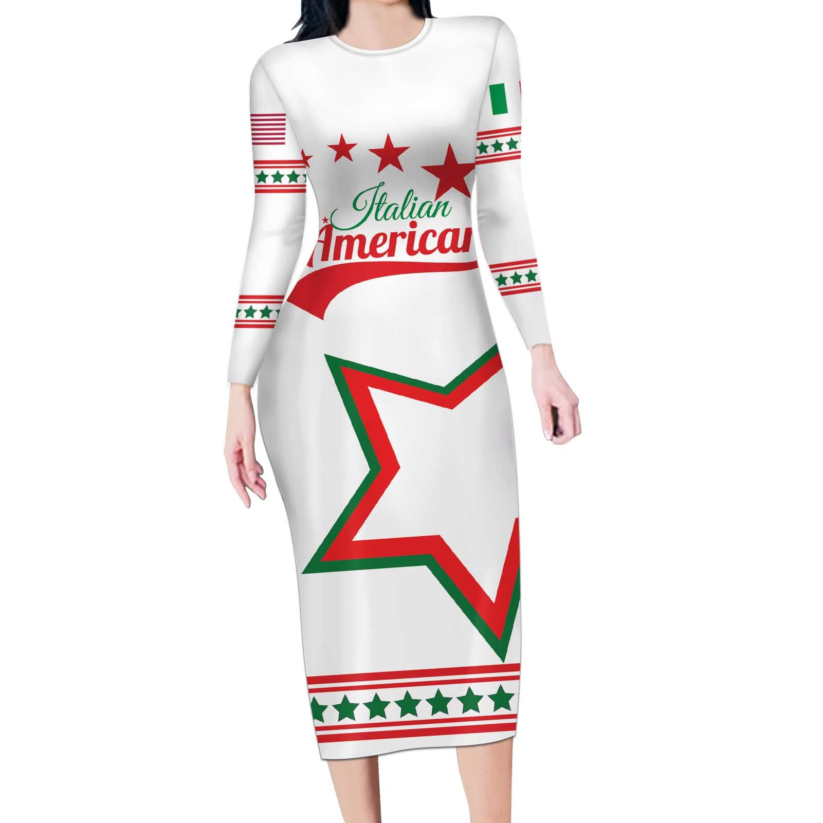 Personalized Italian-American Heritage Month Long Sleeve Bodycon Dress Starlight Simple Style - Wonder Print Shop