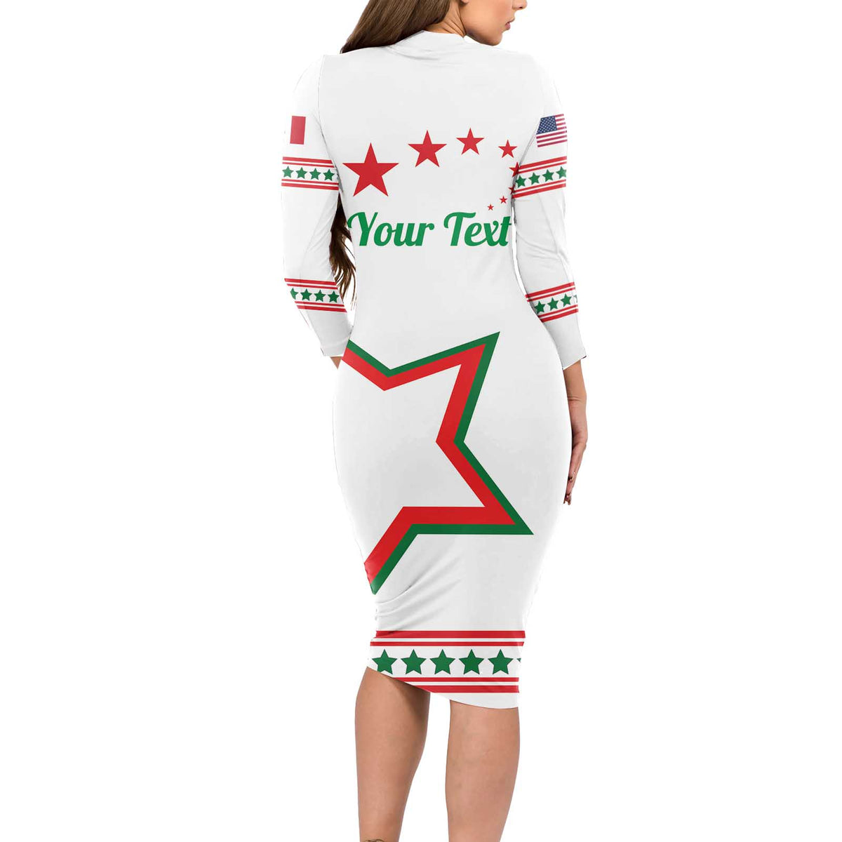 Personalized Italian-American Heritage Month Long Sleeve Bodycon Dress Starlight Simple Style - Wonder Print Shop
