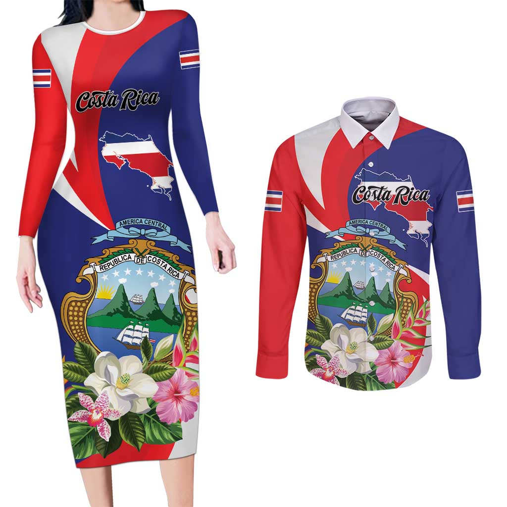 Personalized Costa Rica Pura Vida Tropical Couples Matching Long Sleeve Bodycon Dress and Long Sleeve Button Shirt - Wonder Print Shop