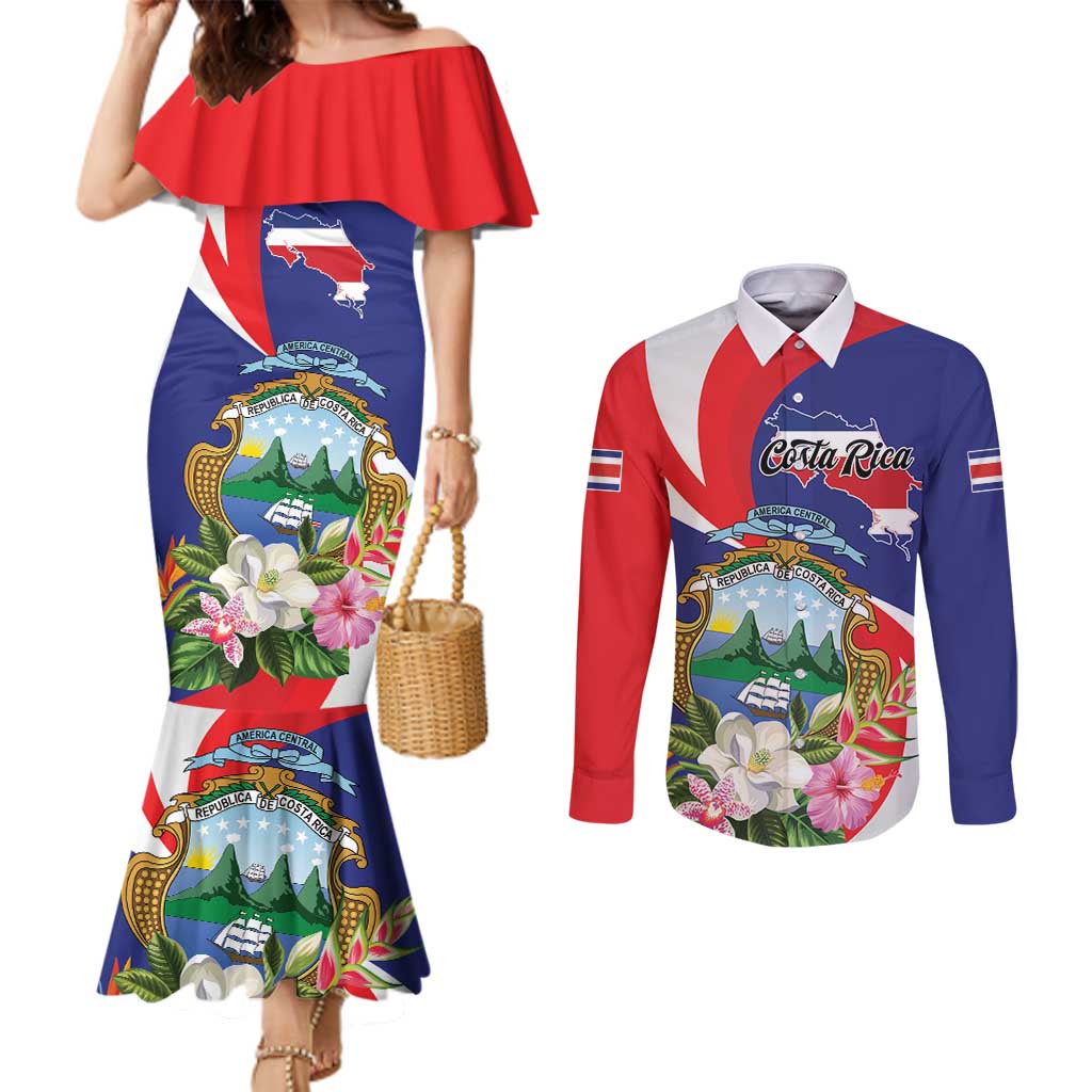 Personalized Costa Rica Pura Vida Tropical Couples Matching Mermaid Dress and Long Sleeve Button Shirt - Wonder Print Shop
