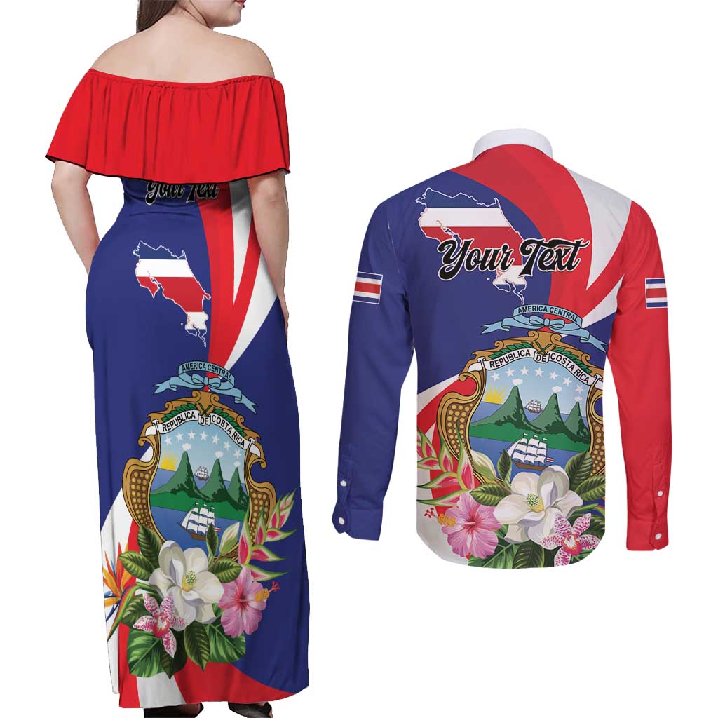 Personalized Costa Rica Pura Vida Tropical Couples Matching Off Shoulder Maxi Dress and Long Sleeve Button Shirt - Wonder Print Shop
