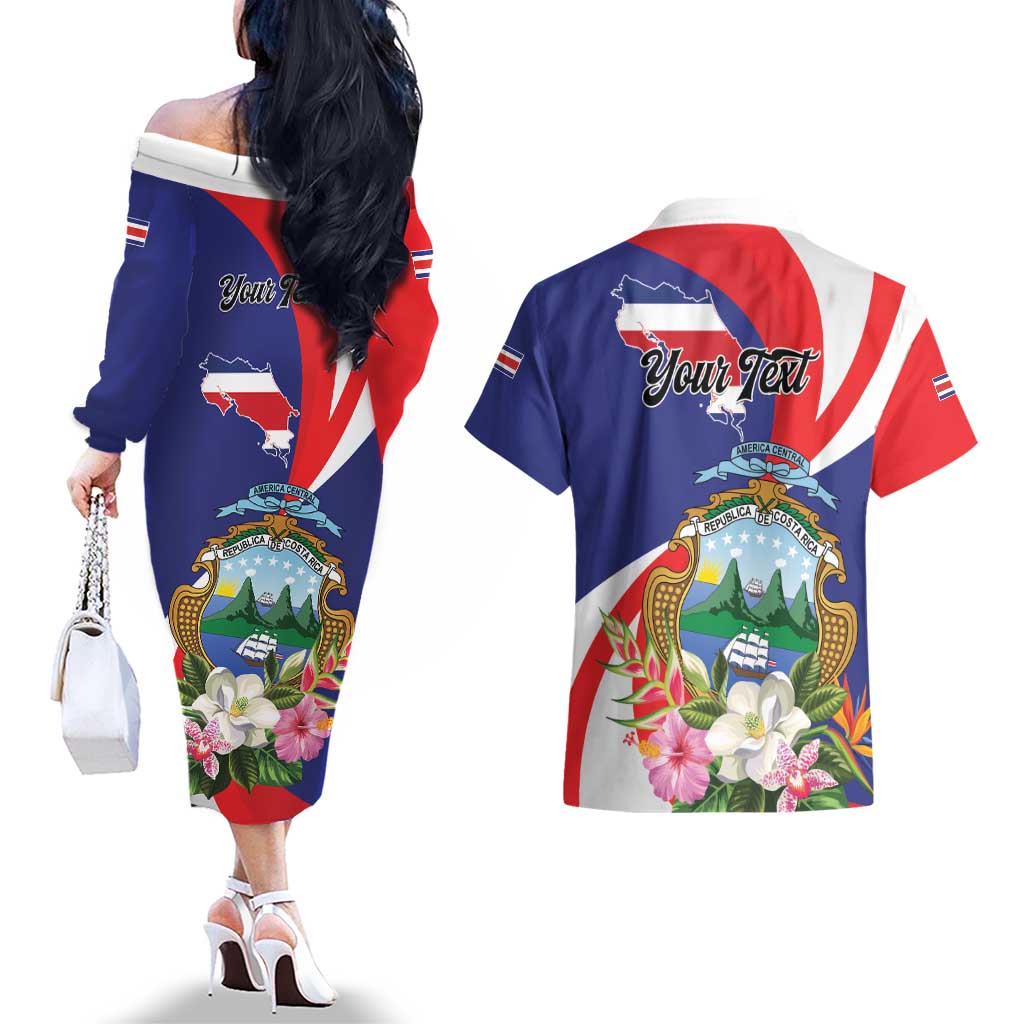 Personalized Costa Rica Pura Vida Tropical Couples Matching Off The Shoulder Long Sleeve Dress and Hawaiian Shirt - Wonder Print Shop