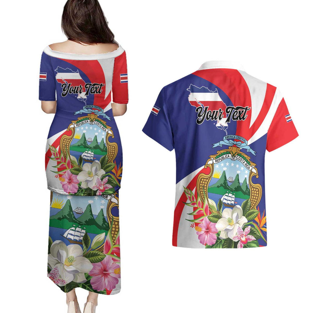Personalized Costa Rica Pura Vida Tropical Couples Matching Puletasi and Hawaiian Shirt - Wonder Print Shop