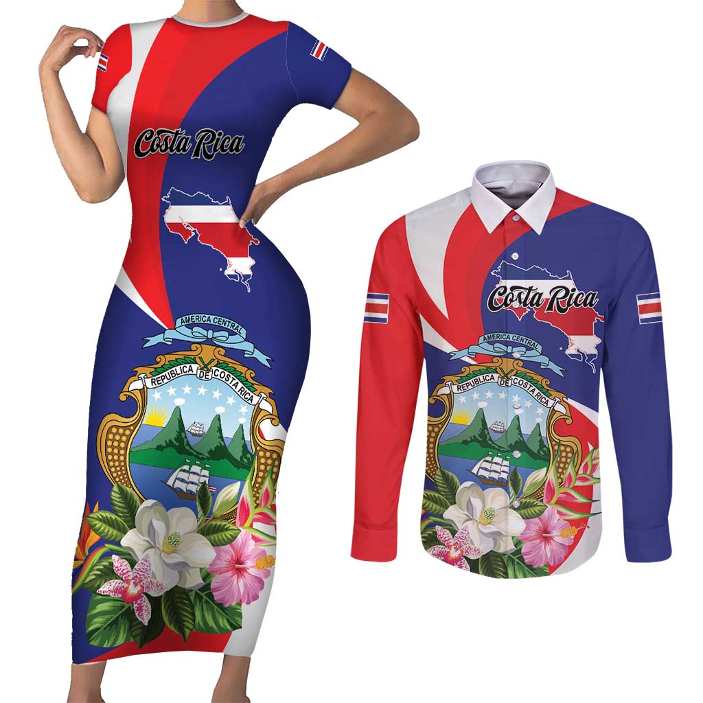 Personalized Costa Rica Pura Vida Tropical Couples Matching Short Sleeve Bodycon Dress and Long Sleeve Button Shirt - Wonder Print Shop