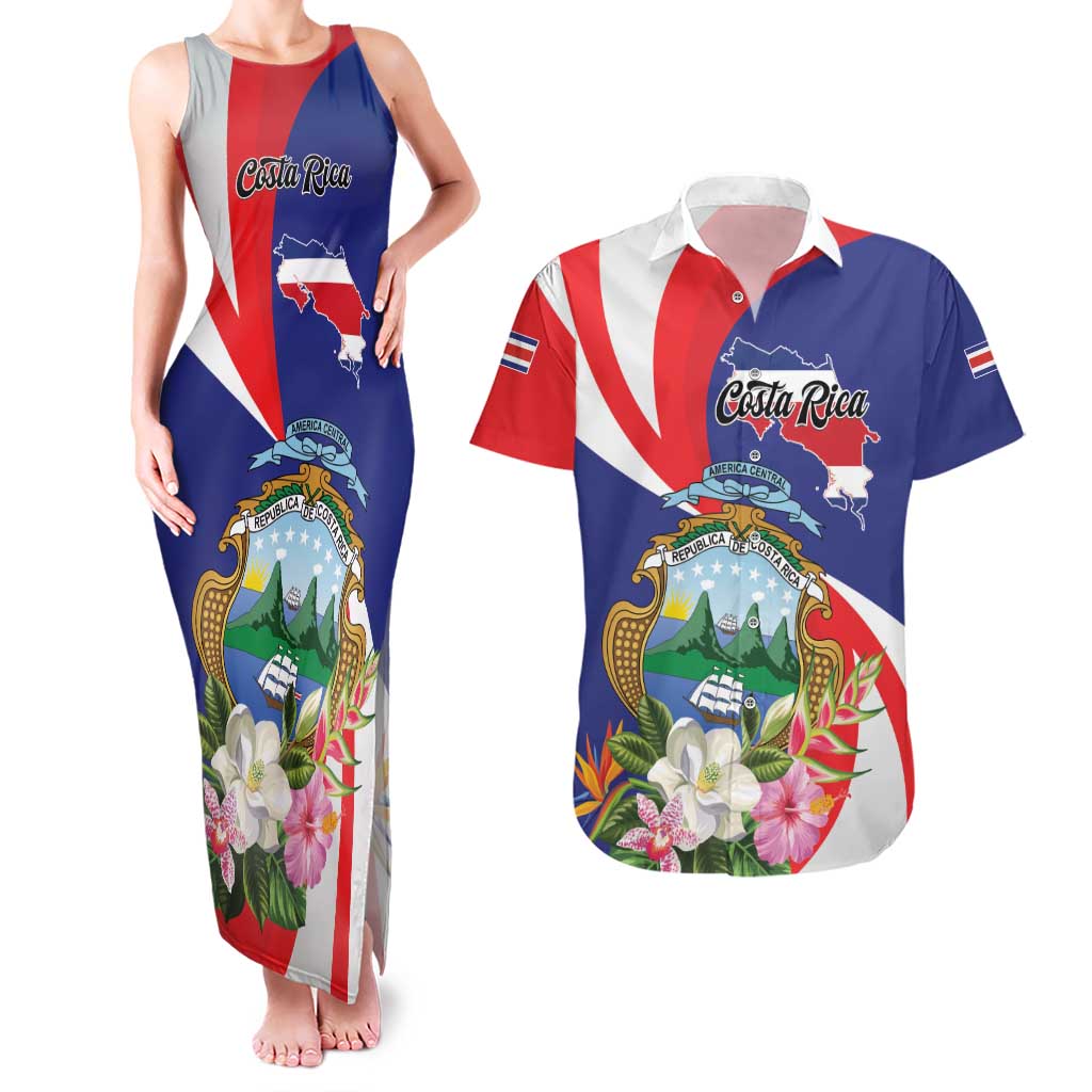 Personalized Costa Rica Pura Vida Tropical Couples Matching Tank Maxi Dress and Hawaiian Shirt - Wonder Print Shop