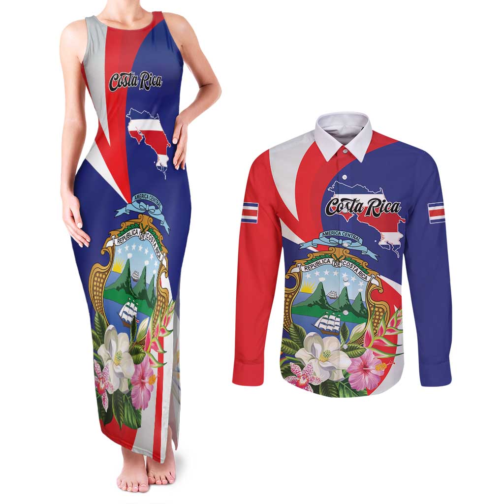 Personalized Costa Rica Pura Vida Tropical Couples Matching Tank Maxi Dress and Long Sleeve Button Shirt - Wonder Print Shop