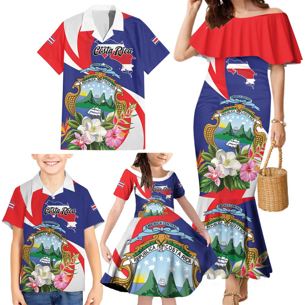 Personalized Costa Rica Pura Vida Tropical Family Matching Mermaid Dress and Hawaiian Shirt - Wonder Print Shop
